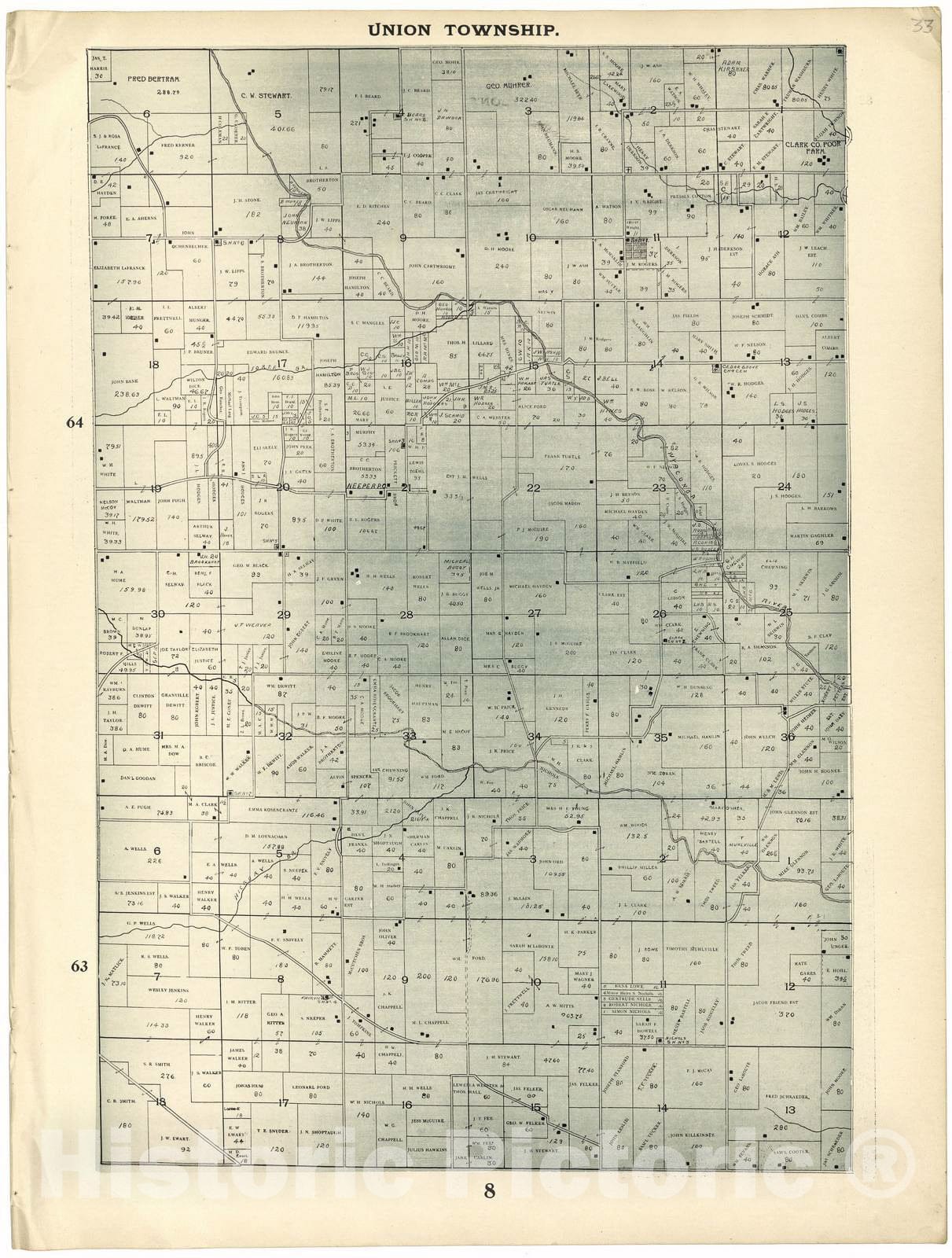 Historic 1896 Map - Johnson's Atlas, Clark County, Missouri - Union Township - Johnson's Clark Co. Atlas