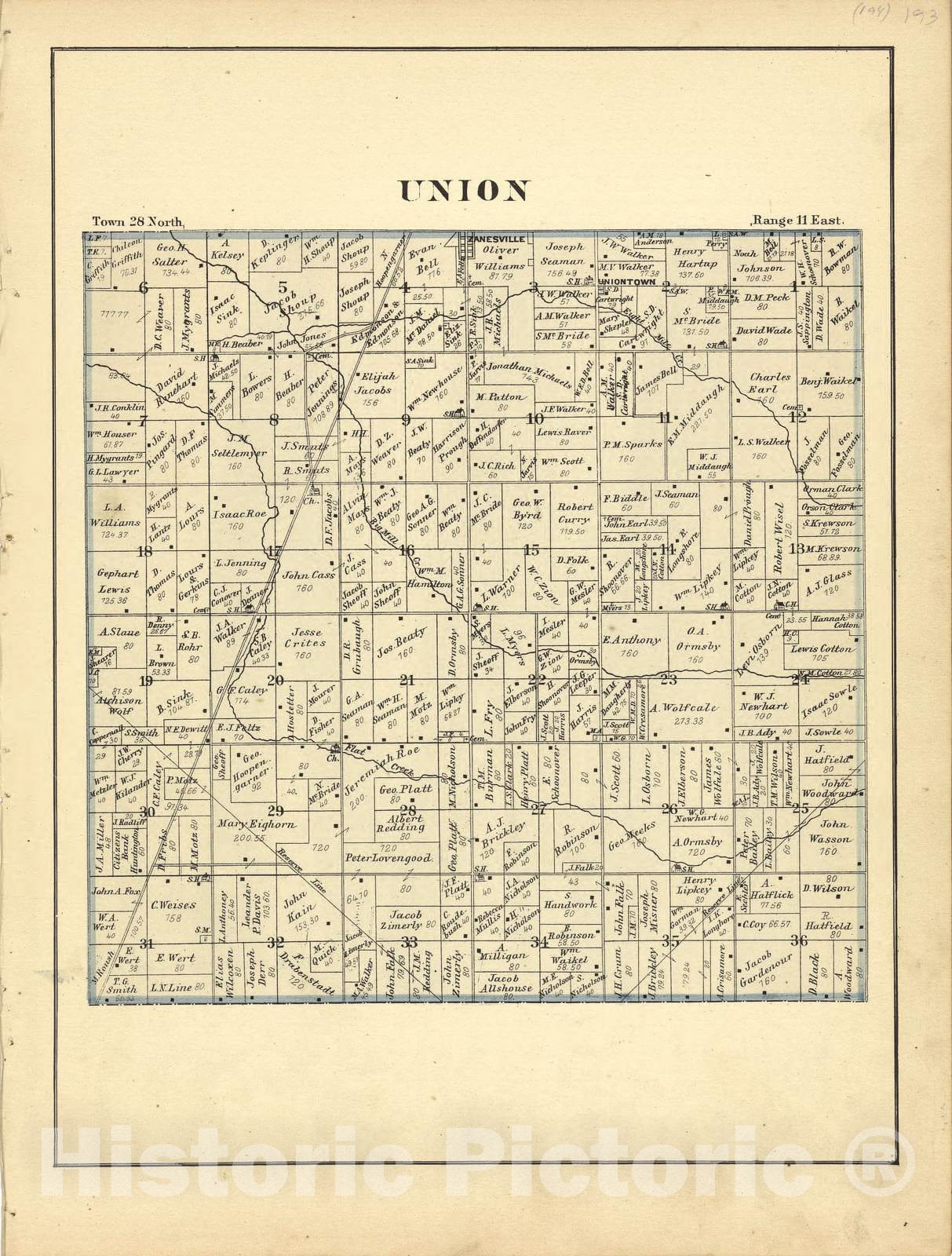 Historic 1881 Map - Historical Hand-Atlas, Illustrated - Map of Union - Historical Hand Atlas, Illustrated, General & Local