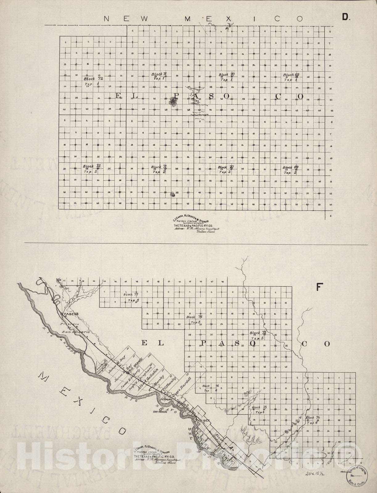 Historic 1893 Map - Map of El Paso County, Texas. - Sheet d, f