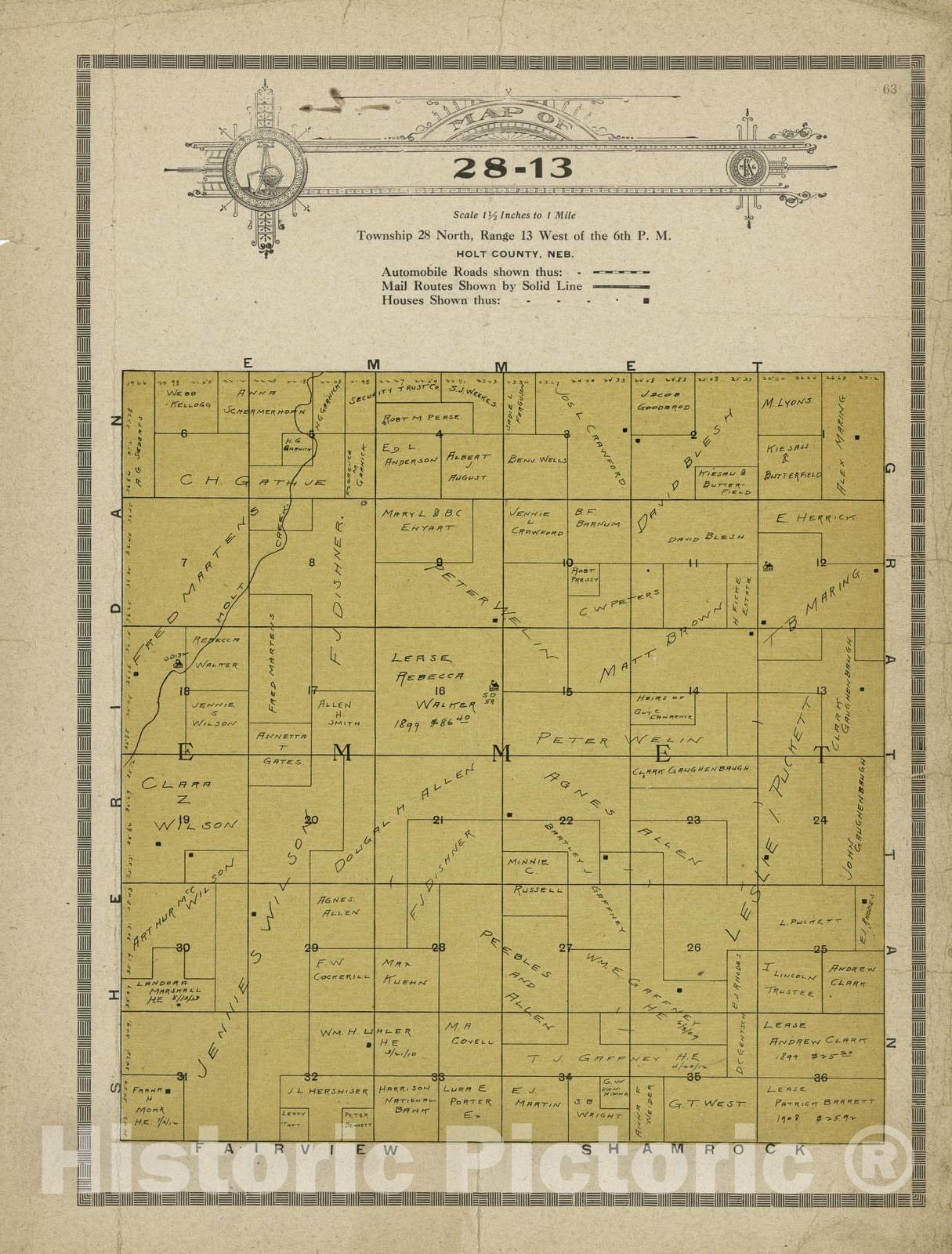 Historic 1915 Map - Atlas and plat Book of Holt County, Nebraska - Map of 28-13 - Standard Atlas and Directory of Holt County, Nebraska