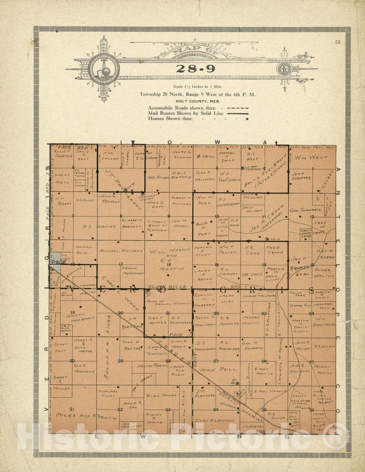 Historic 1915 Map - Atlas and plat Book of Holt County, Nebraska - Map of 28-9 - Standard Atlas and Directory of Holt County, Nebraska