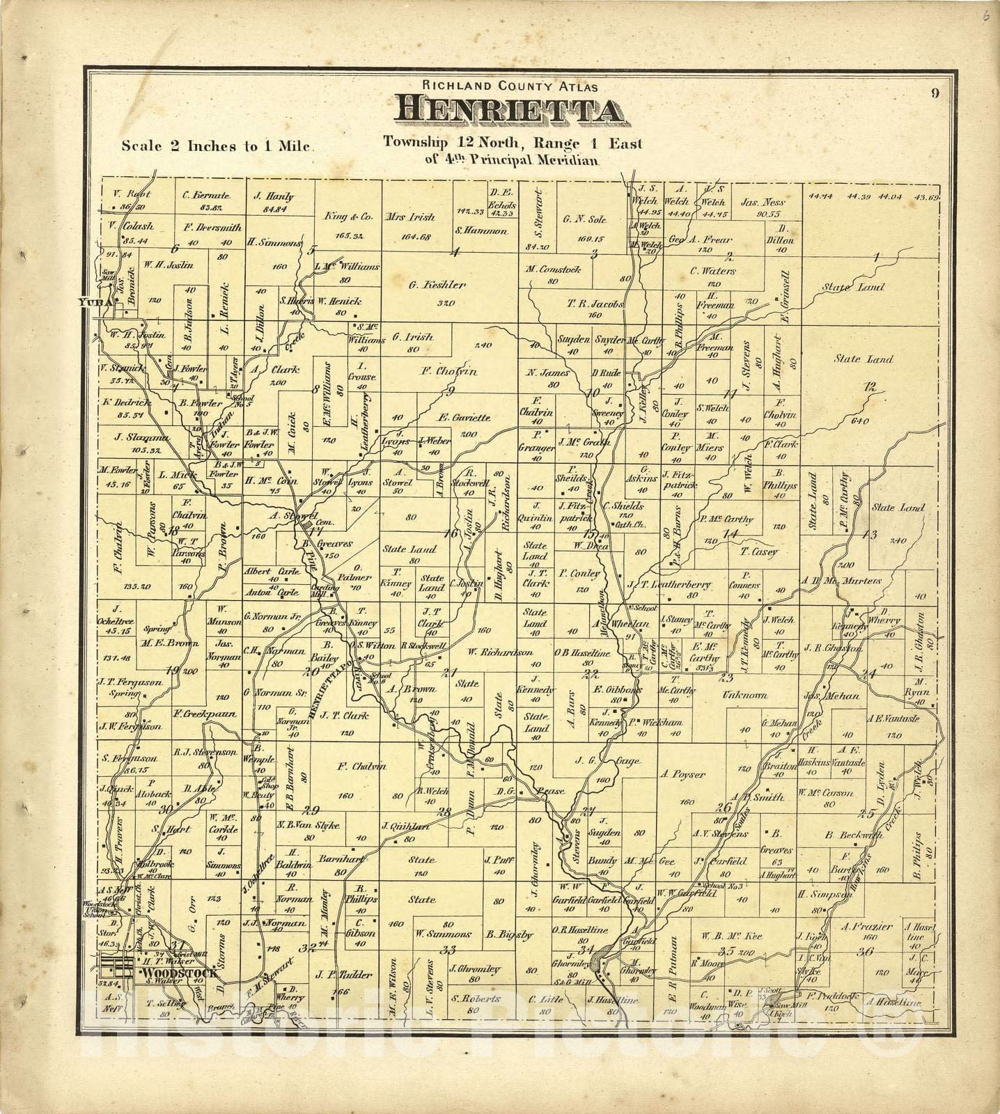 Historic 1874 Map - Atlas of Richland Co, Wisconsin - Map of Henrietta - Atlas of Richland County, Wisconsin