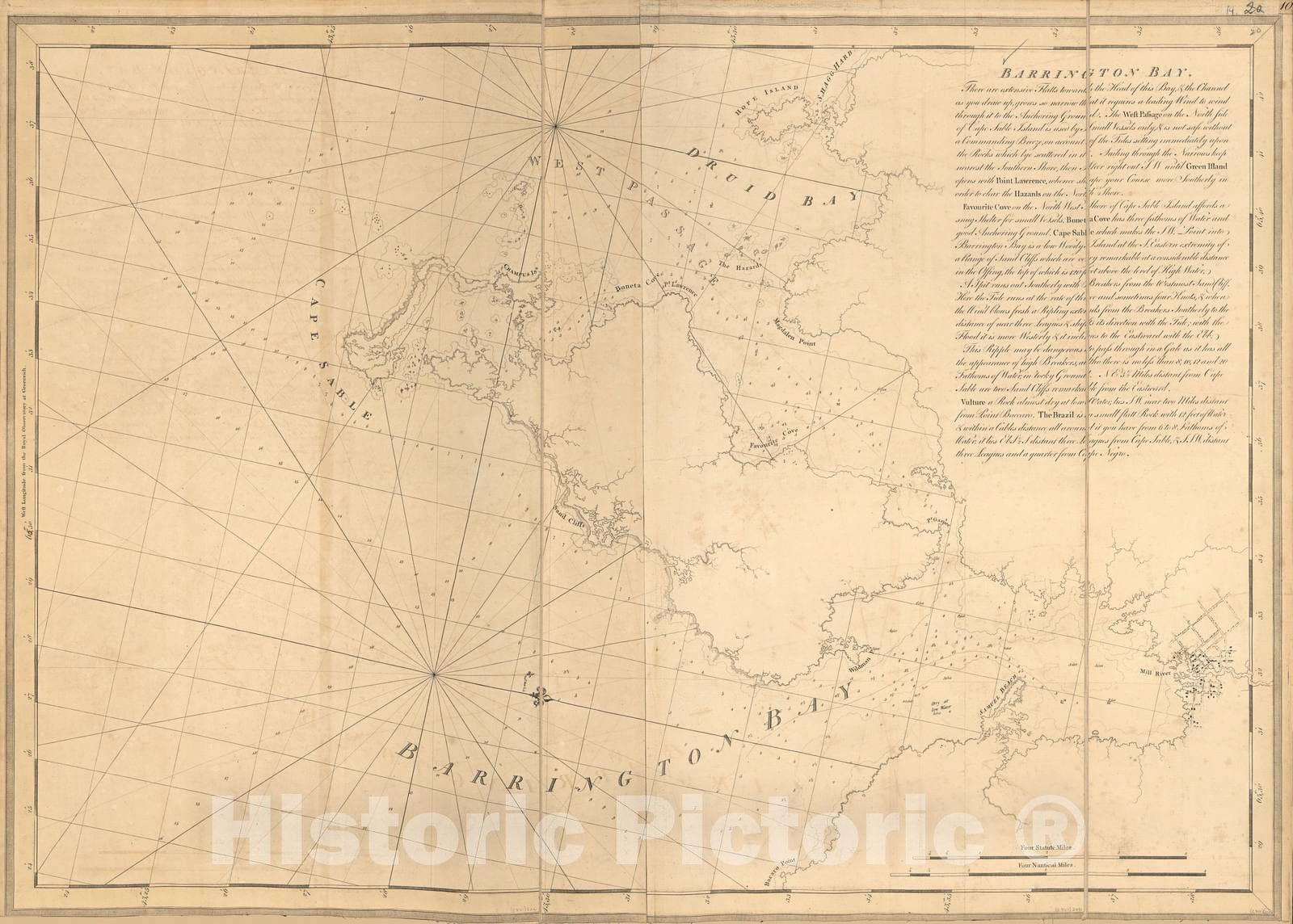 Historic 1800 Map - The Atlantic Neptune - Barrington Bay