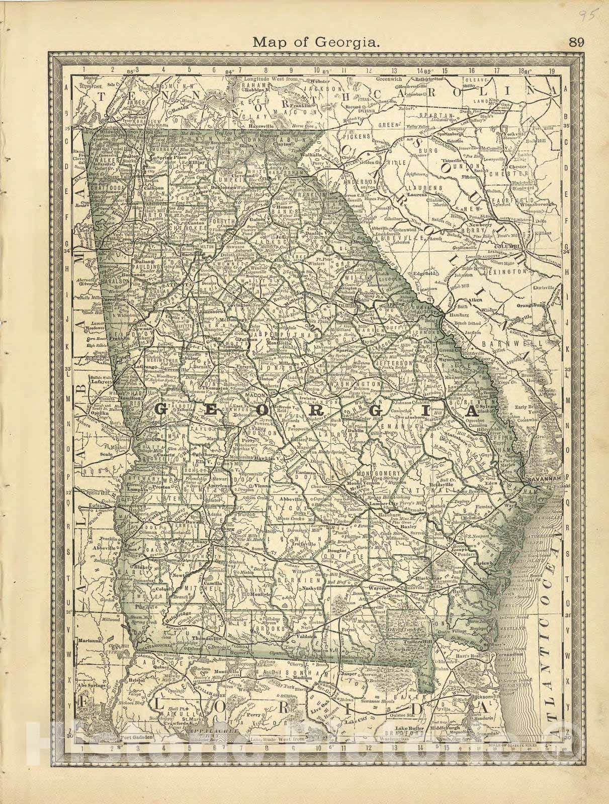 Historic 1881 Map - Historical Hand-Atlas, Illustrated - Map of Georgia - Historical Hand Atlas, Illustrated, General & Local