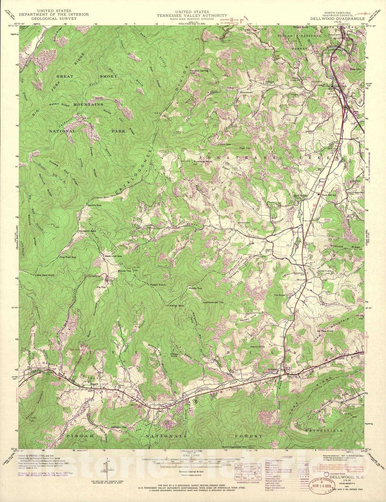 Historic 1935 Map - North Carolina. - Scale 1:24,000 (1941/rev. 1967) - Dellwood