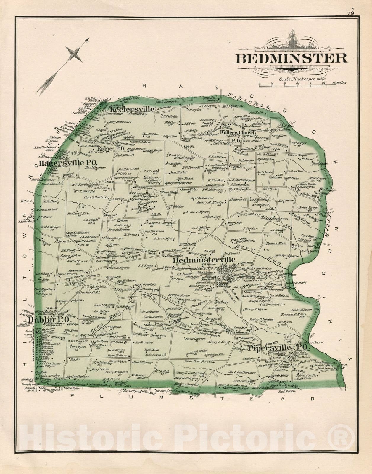 Historic 1891 Map - Atlas of Bucks Co, Penna. - Bedminster - Atlas of Bucks County, Pennsylvania