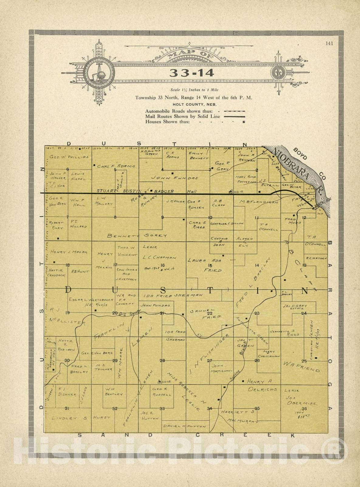 Historic 1915 Map - Atlas and plat Book of Holt County, Nebraska - Map of 33-14 - Standard Atlas and Directory of Holt County, Nebraska