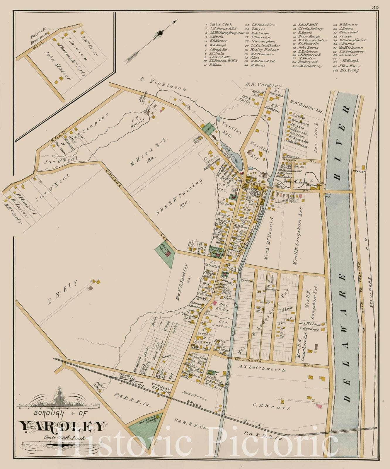 Historic 1891 Map - Atlas of Bucks Co, Penna. - Borough of Yardley - Atlas of Bucks County, Pennsylvania