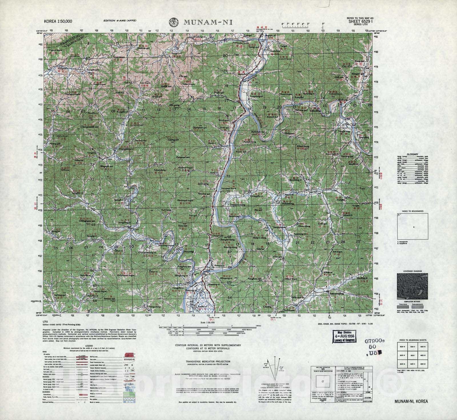 Historic 1945 Map - Korea 1:50,000 - Munam-Ni, 1956 - Series L751 ...