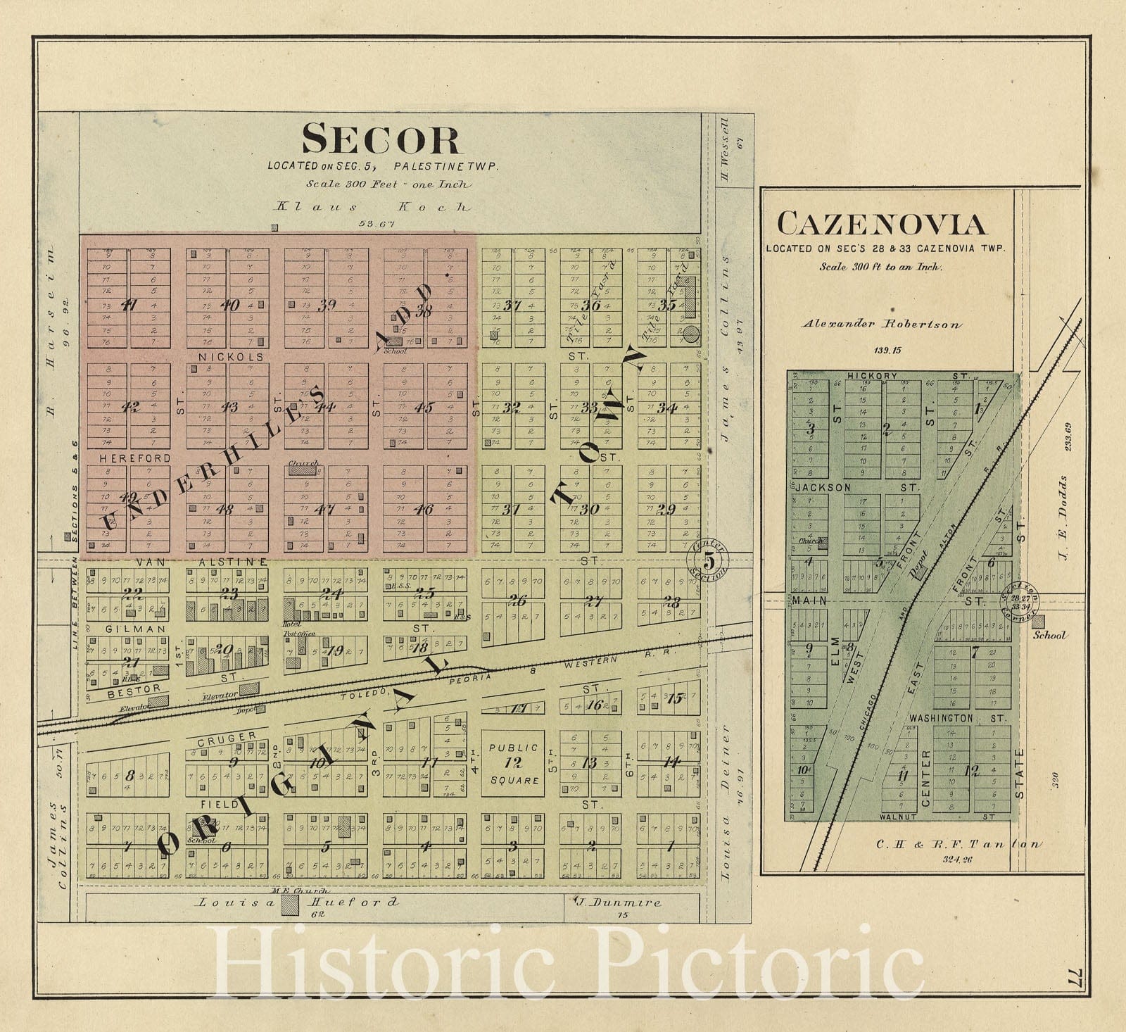 Historic 1893 Map - Plat Book of Woodford County, Illinois - Secor