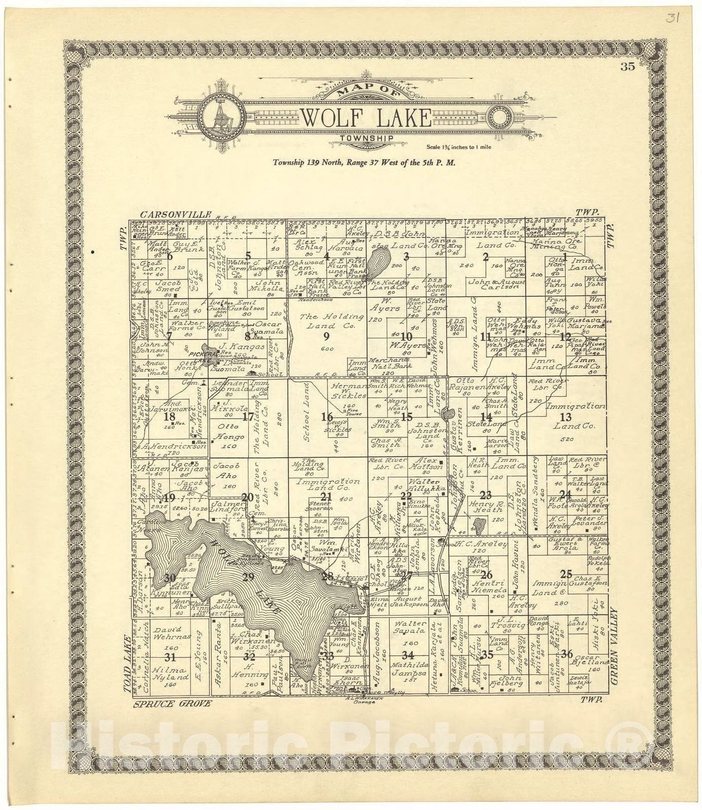 Historic 1929 Map - Standard Atlas of Becker County, Minnesota - Map of Wolf Lake Township