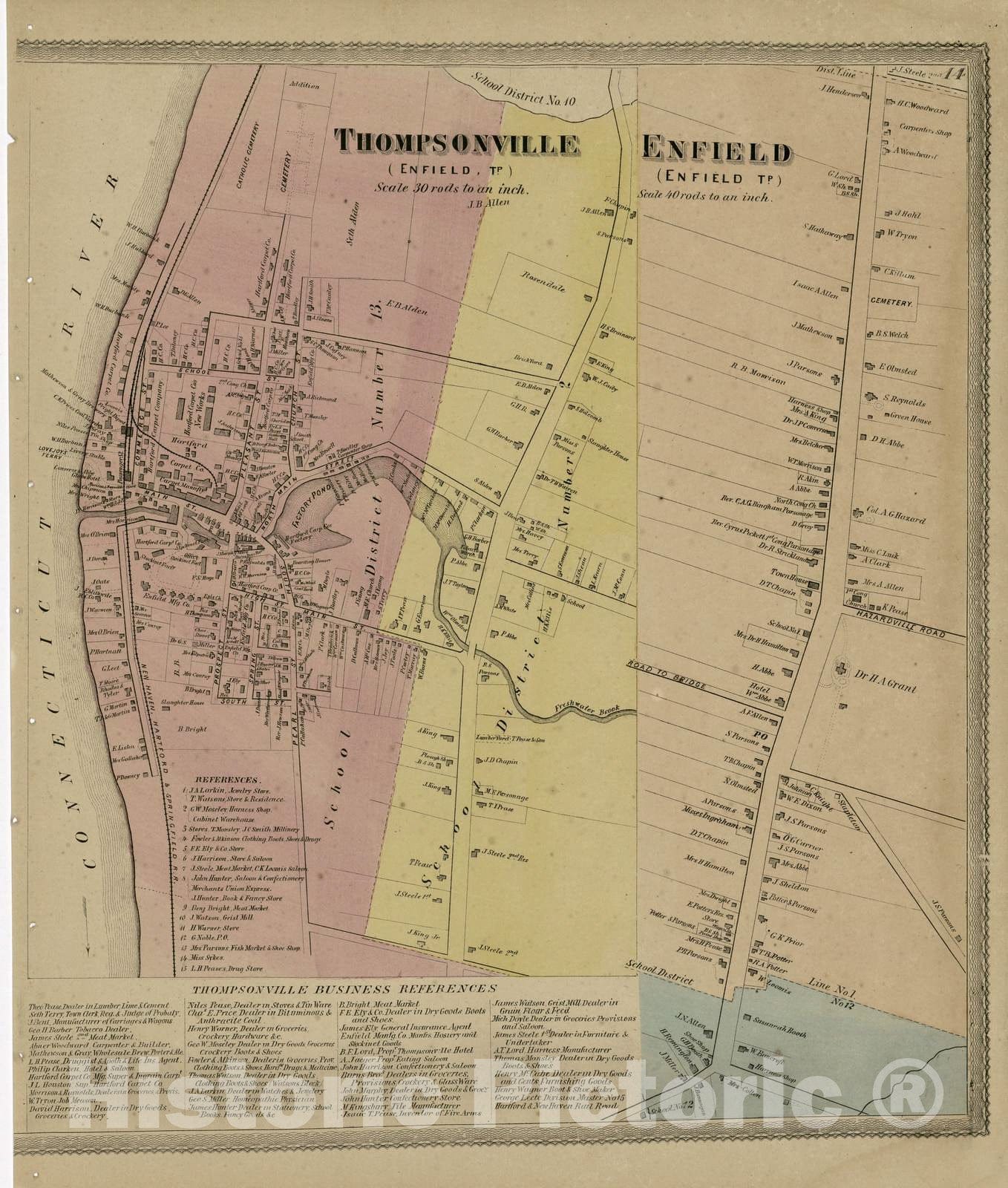 Historic 1869 Map - Atlas of Hartford and Tolland Counties - Thompsonville; Enfield - Atlas of Hartford and Tolland Counties, Conn.