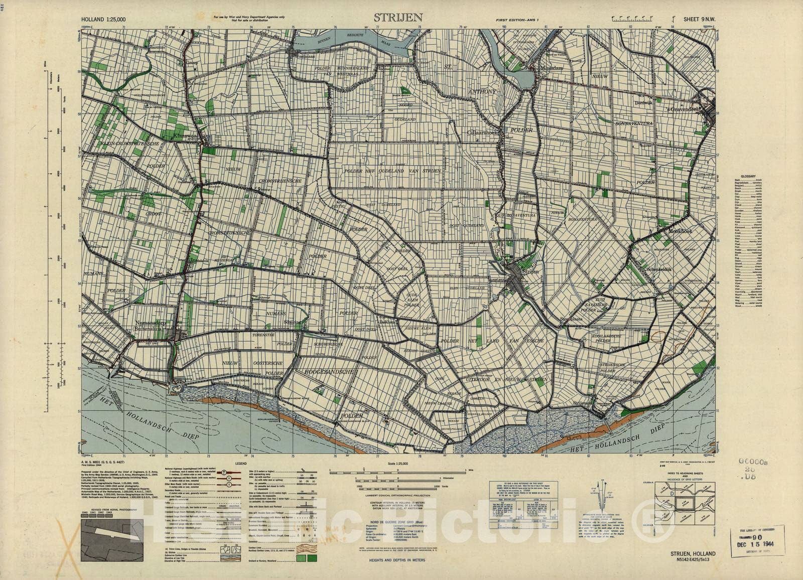 Historic 1943 Map - Holland 1:25,000 - Strijen, Holland - A.M.S. M831