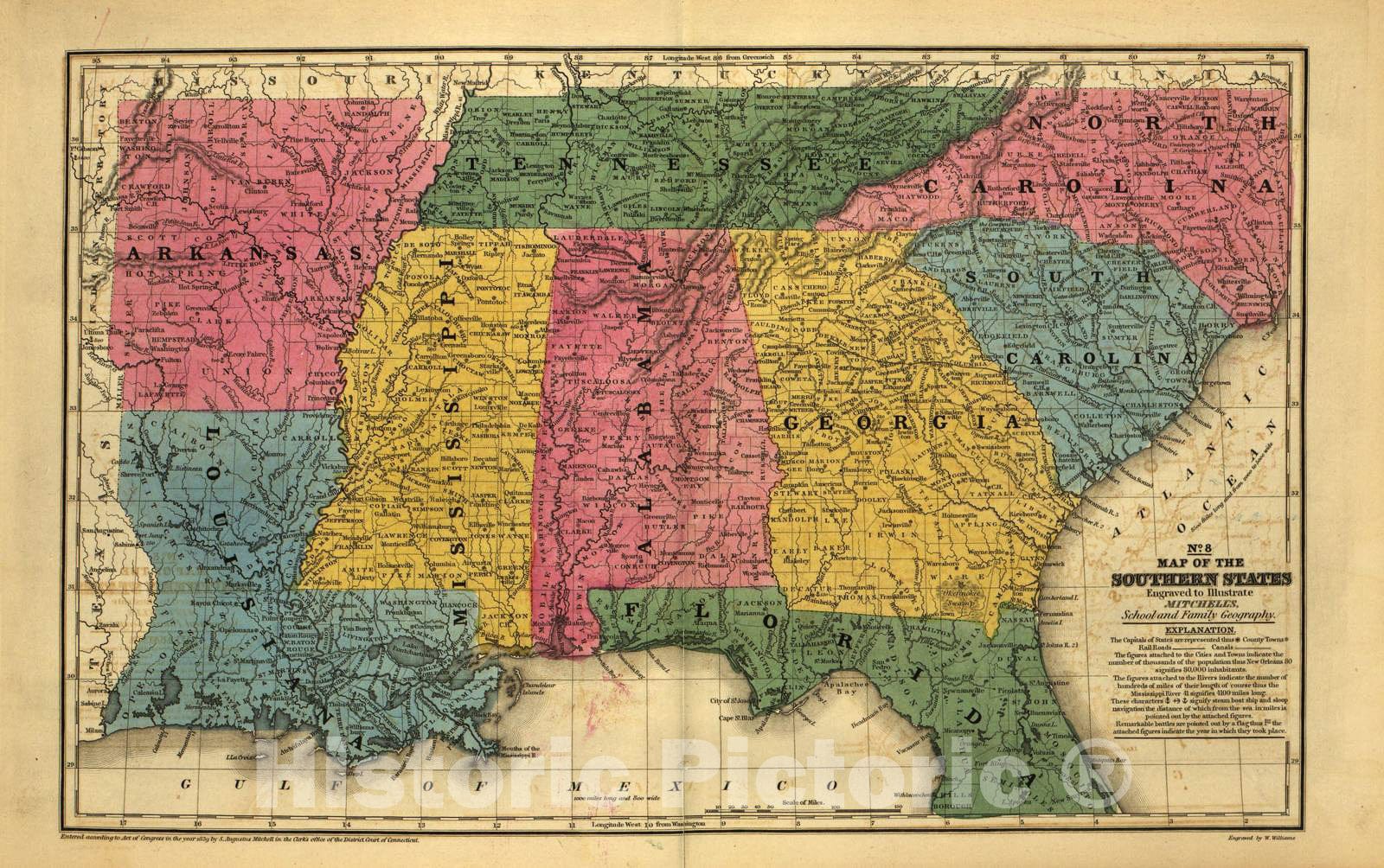 Historic 1839 Map - Mitchell's School Atlas. - Southern States