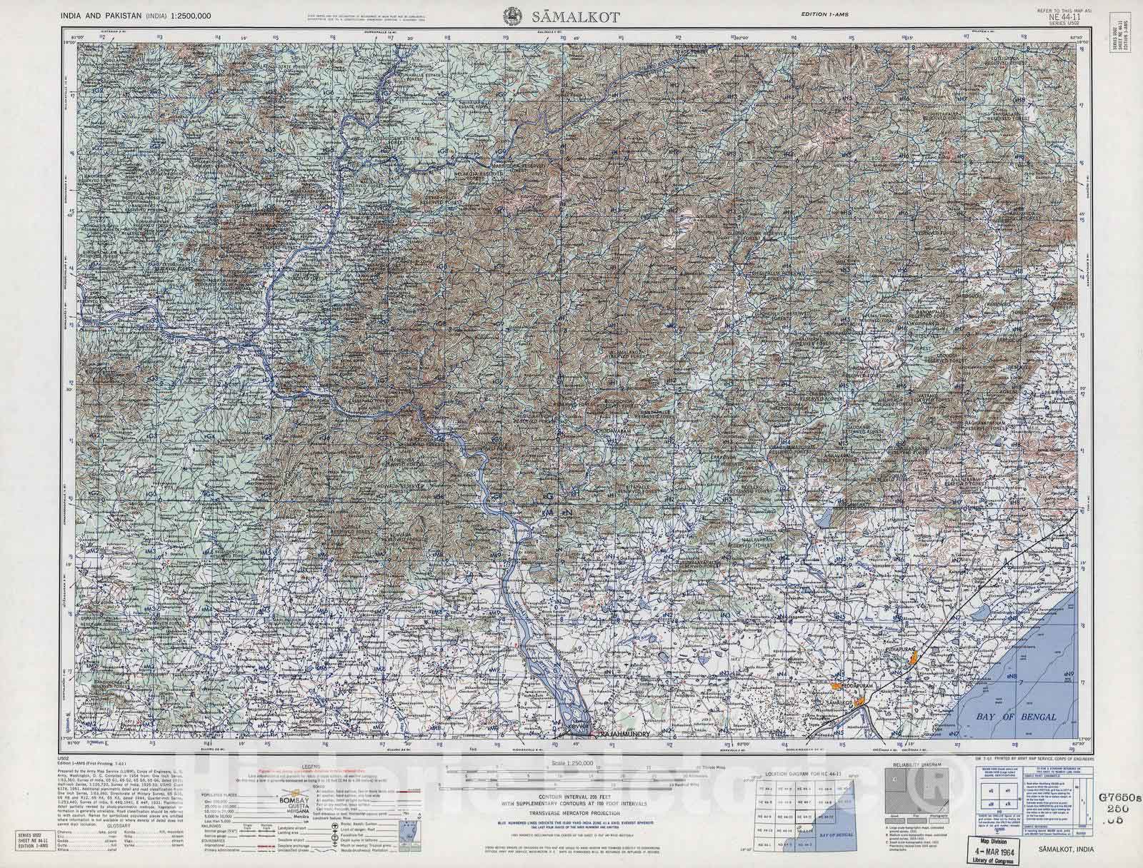 Historic 1955 Map - India and Pakistan 1:250,000. - Samalkot, 1963