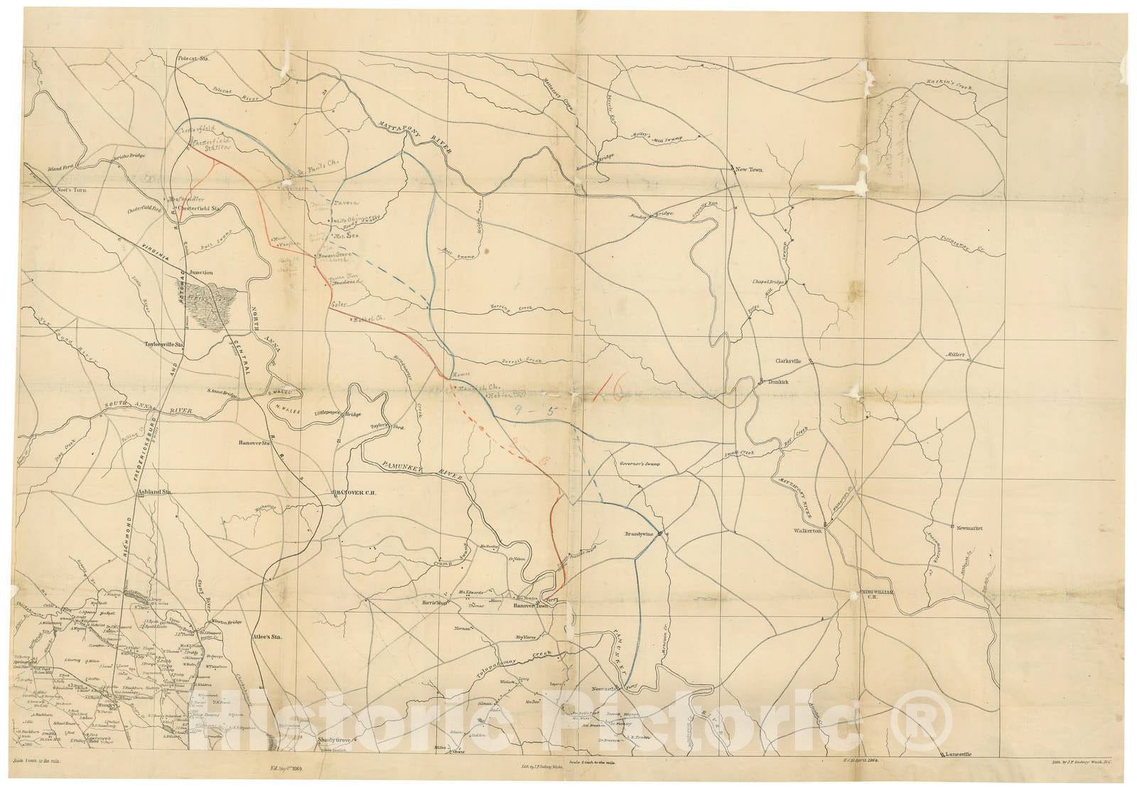 Historic 1864 Map - Central Virginia. - Sheet 16, map 1, c. 1