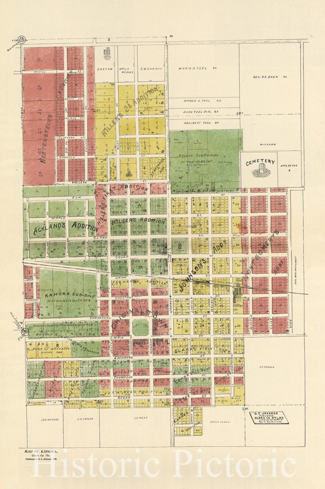 Historic 1896 Map - Johnson's Atlas, Clark County, Missouri - Map of Kahoka, Clark Co. Mo. - Johnson's Clark Co. Atlas