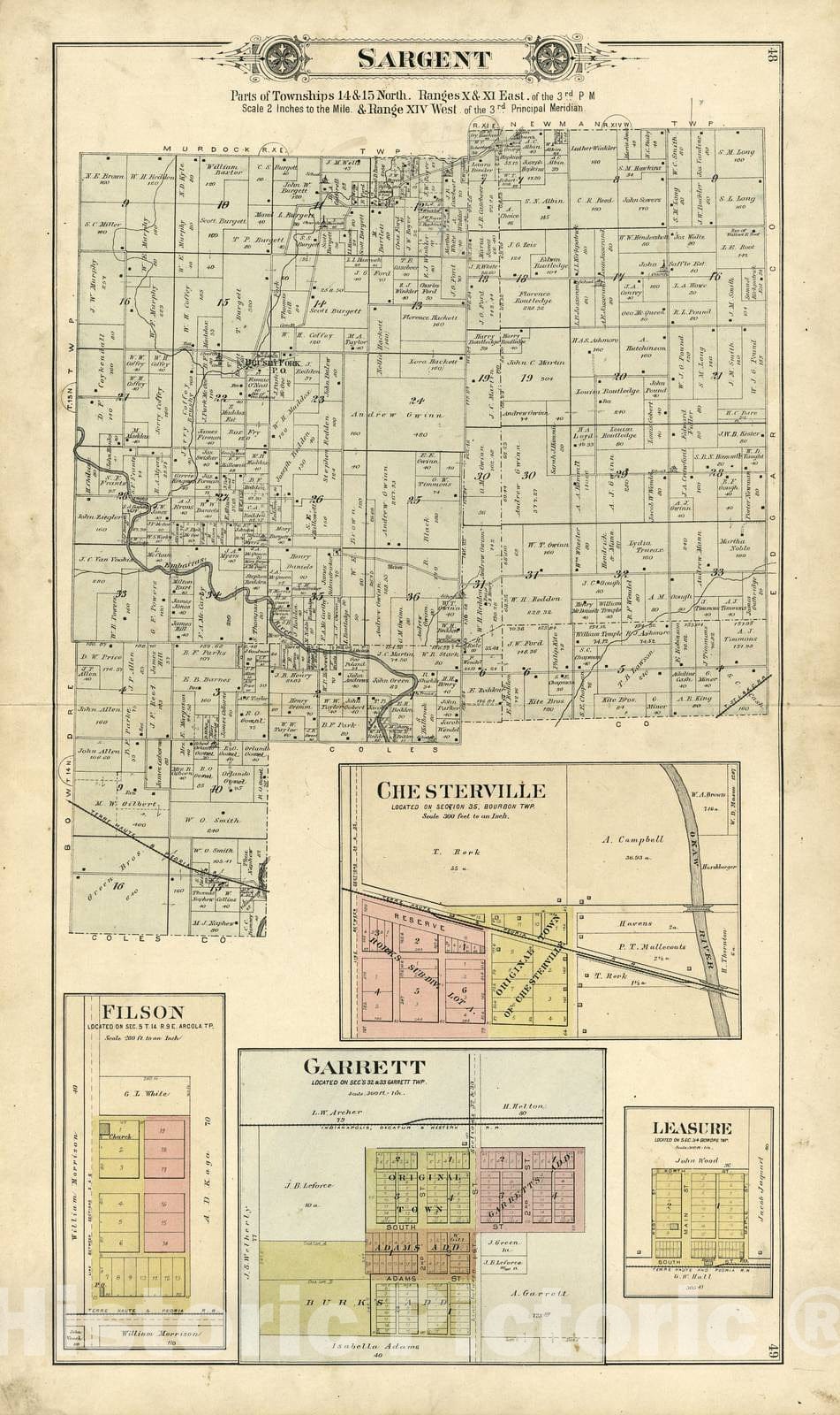 Historic 1893 Map Plat Book of Douglas Co, Illinois Sargent; Chest