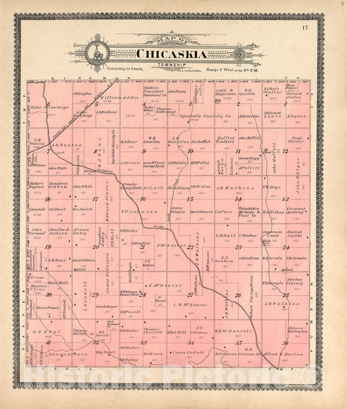 Historic 1902 Map - Standard Atlas of Harper County, Kansas : Including a plat Book of The Villages, Cities and townships of The County, map of The State - Map of Lawn Township
