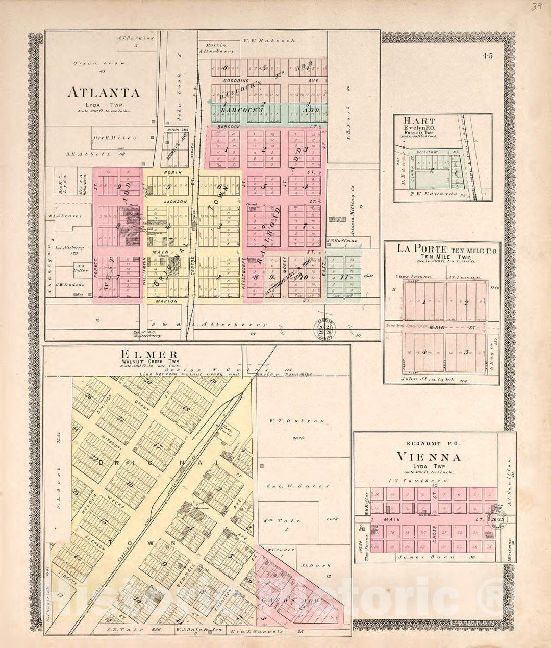 Historic 1897 Map - Standard Atlas of Macon County, Missouri - Atlanta, Hart, La Porte, Elmer, Vienna