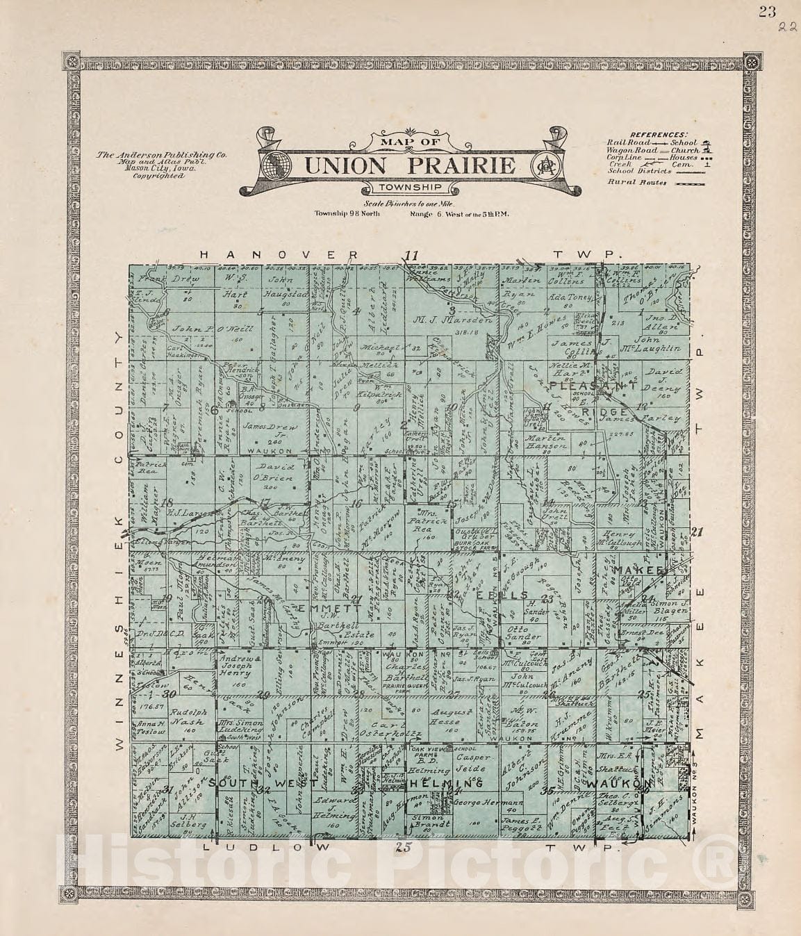 Historic 1917 Map Atlas of Allamakee County, Iowa Union Prairie To Historic Pictoric