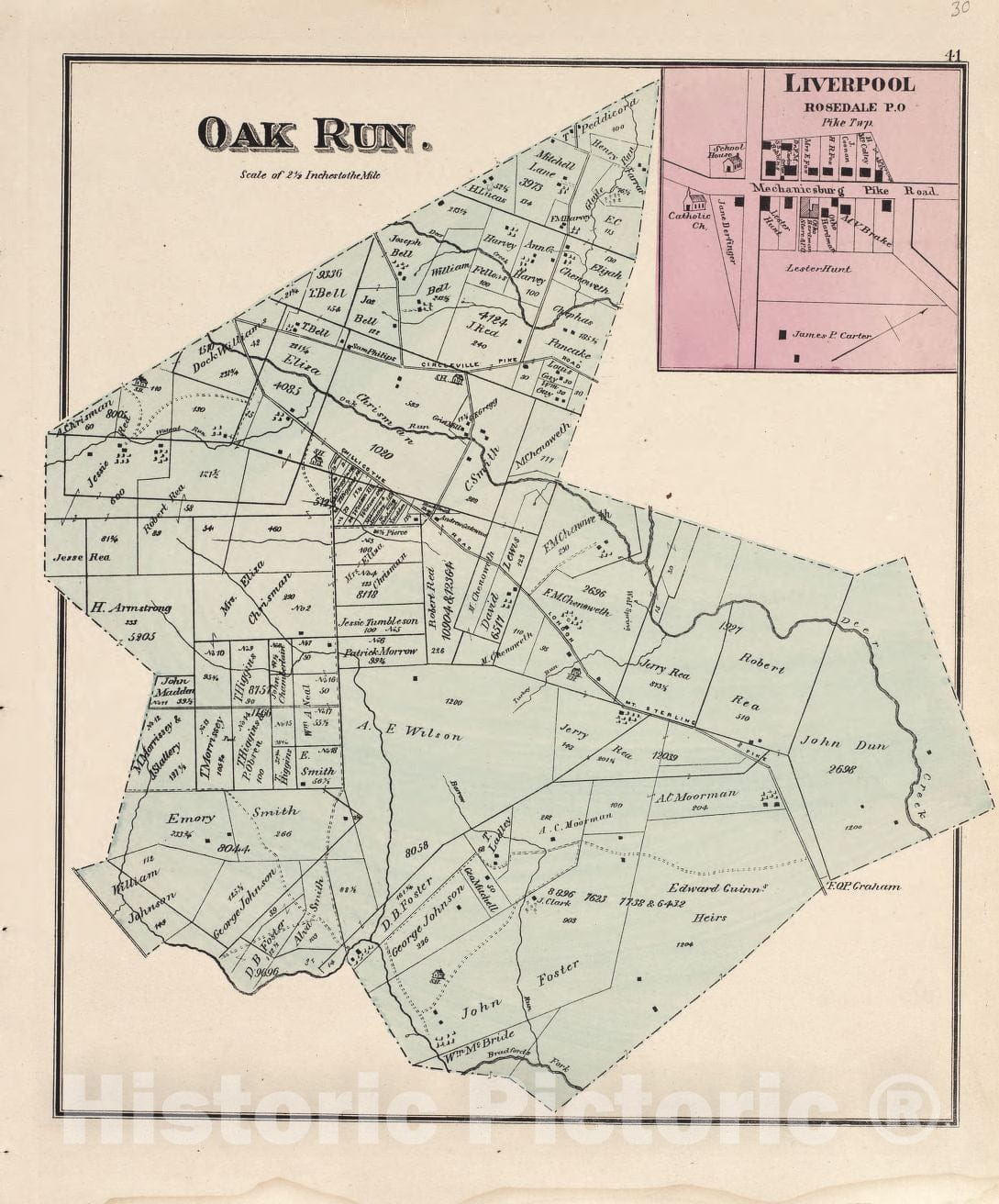 Historic 1875 Map - Caldwell's Atlas of Madison Co, Ohio - Oak Run, Liverpool - Caldwell's Atlas of Madison County, Ohio