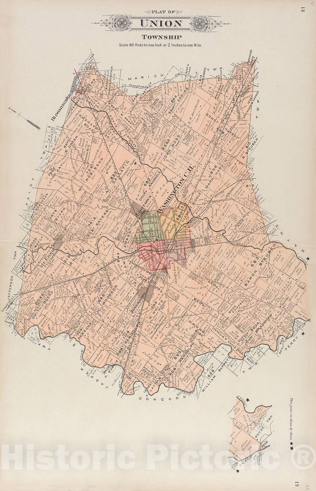Historic 1913 Map - Plat Book of Fayette County, Ohio - Union Township