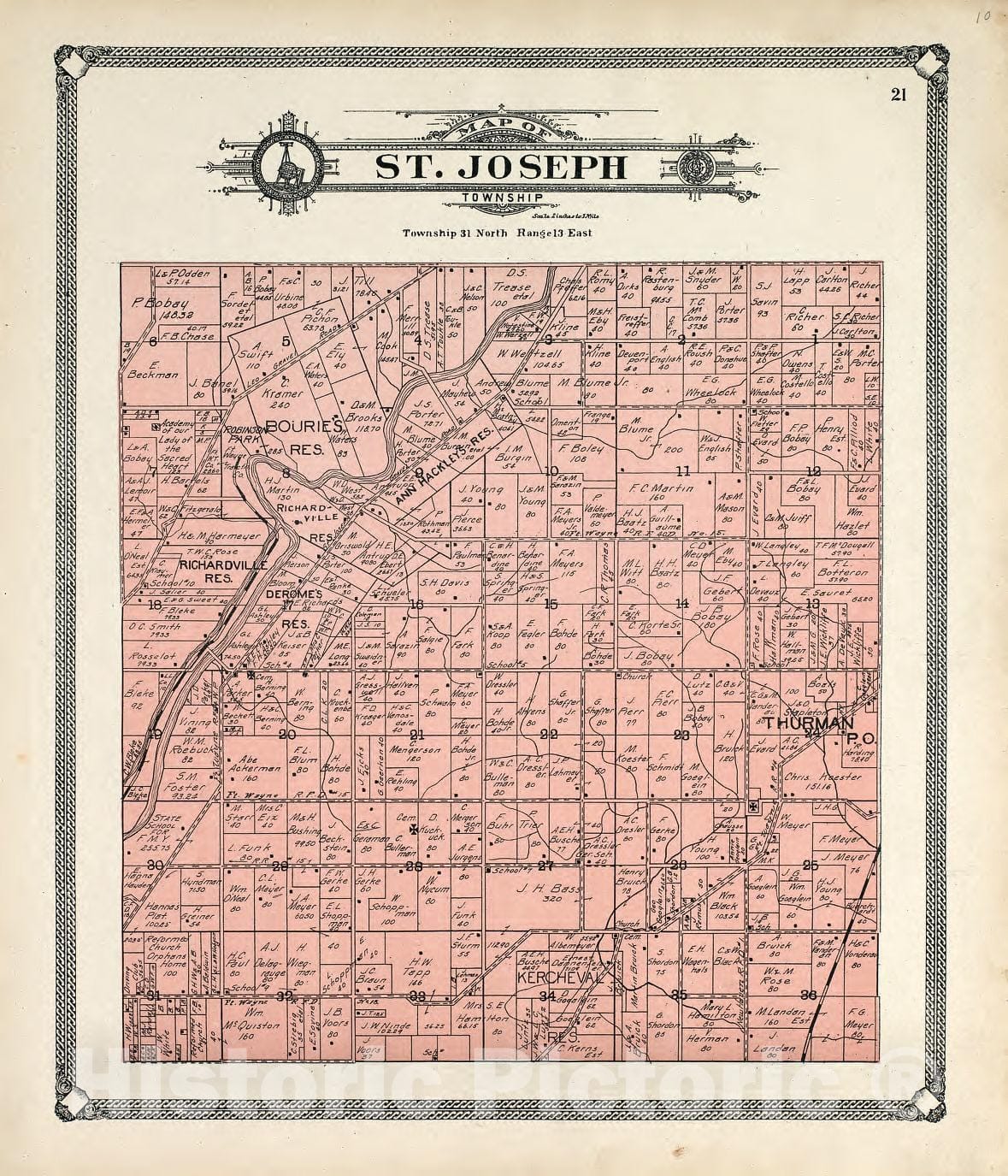 Historic 1907 Map - Plat Book of Allen County, Indiana. - Map of St. Joseph Township