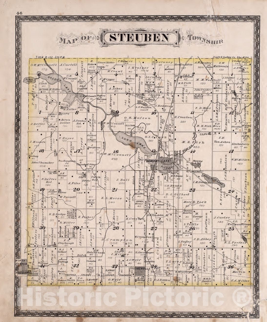 Historic 1880 Map - Atlas of Steuben Co, Indiana - Steuben Township - Illustrated Historical Atlas of Steuben County, Indiana