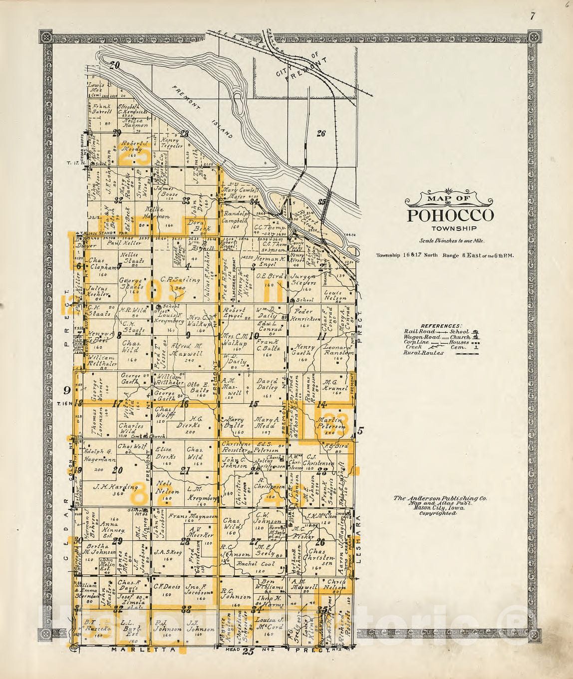 Historic 1916 Map - Atlas of Saunders County, Nebraska - Map of Pohocco Township - Atlas of Saunders County, Nebraska 1918