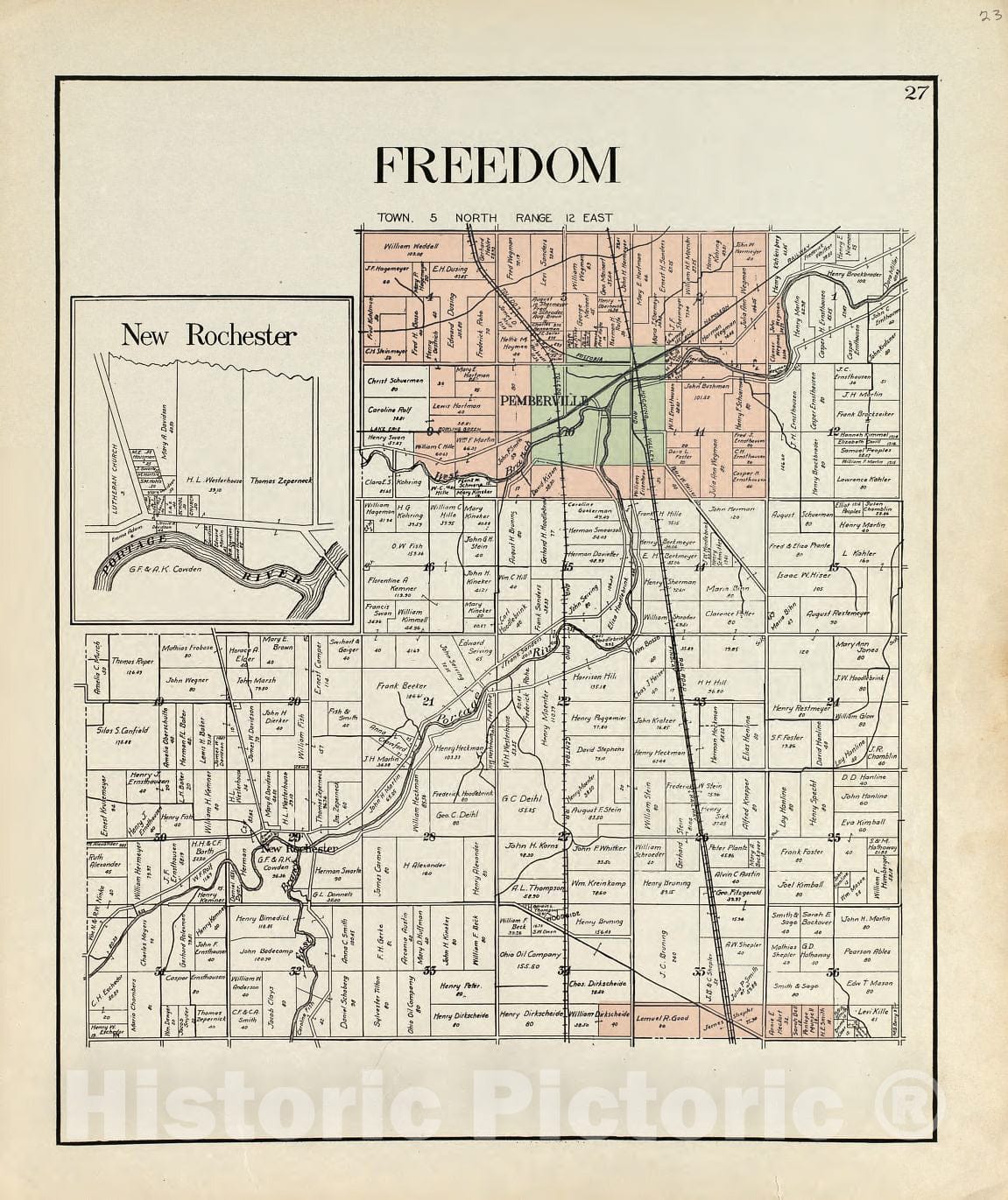 Historic 1912 Map - an Atlas of Wood County, Ohio - Freedom