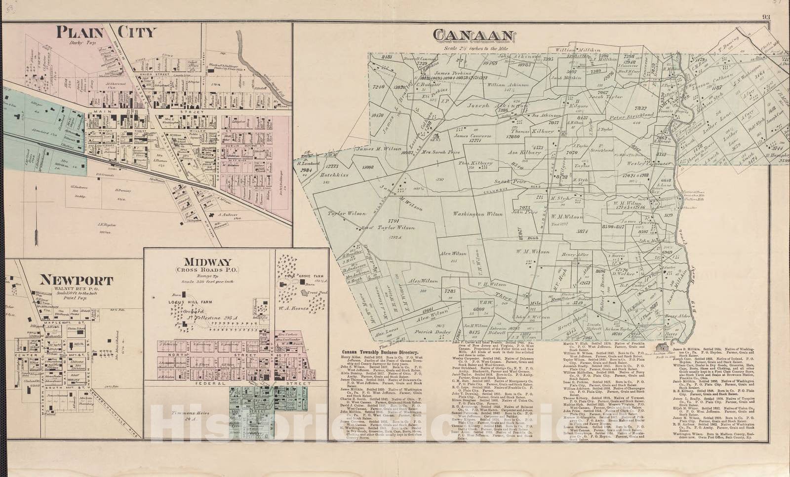 Historic 1875 Map - Caldwell's Atlas of Madison Co, Ohio - Plain City, Newport, Midway, Canaan - Caldwell's Atlas of Madison County, Ohio