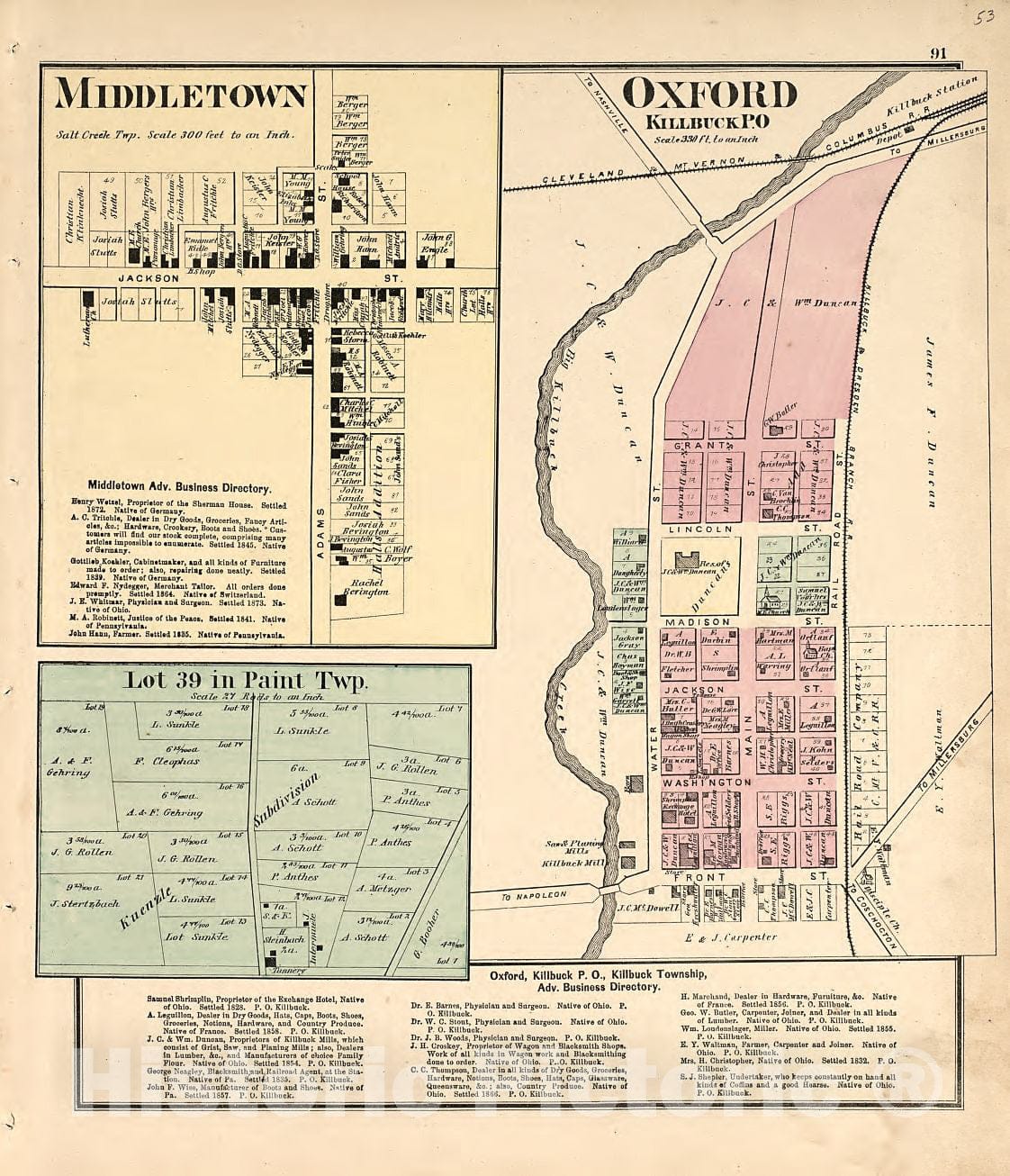 Historic 1875 Map - Caldwell's Atlas of Holmes Co, Ohio - Middleton - Oxford - Lot 39 in Paint Twp. - Caldwell's Atlas of Holmes County, Ohio