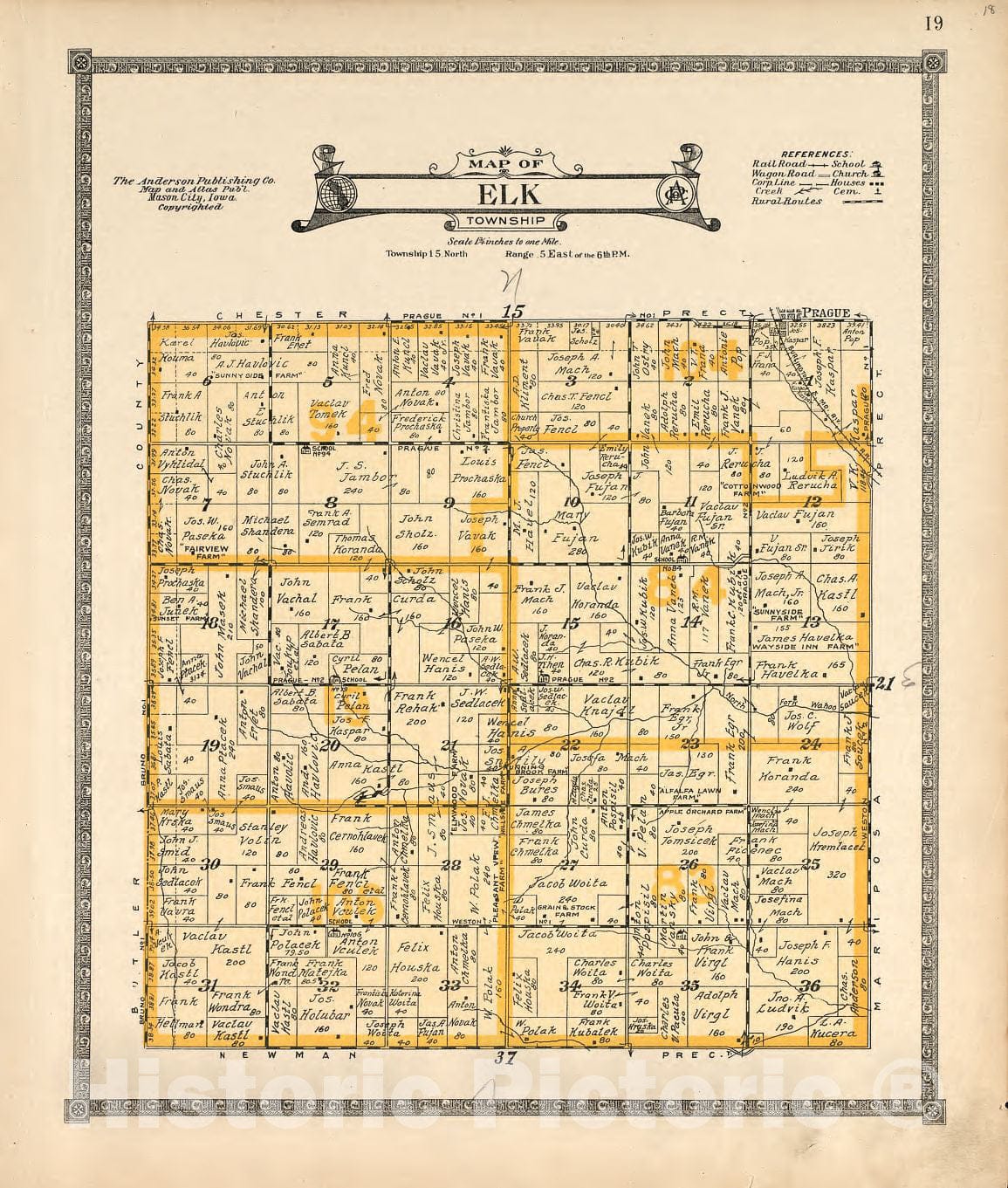 Historic 1916 Map - Atlas of Saunders County, Nebraska - Map of Elk Township - Atlas of Saunders County, Nebraska 1918