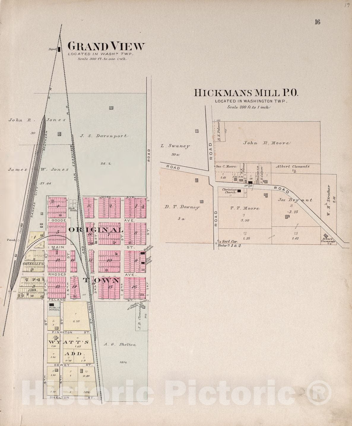 Historic 1904 Map - Plat Book of Jackson County, Missouri - Grand View & Hickmans Mill P.O.