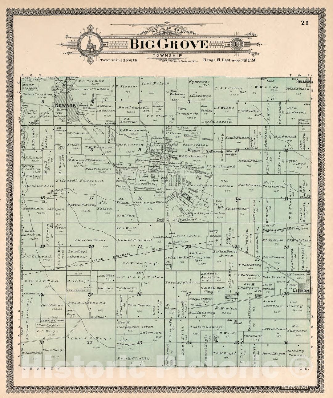 Historic 1903 Map - Standard Atlas of Kendall County, Illinois - Big Grove Township