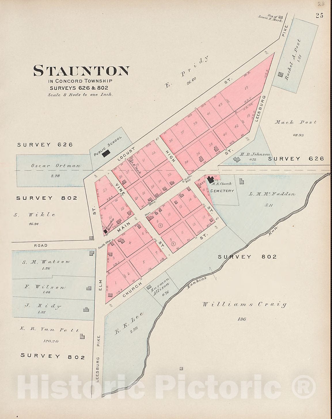 Historic 1913 Map - Plat Book of Fayette County, Ohio - Staunton in Concord Township