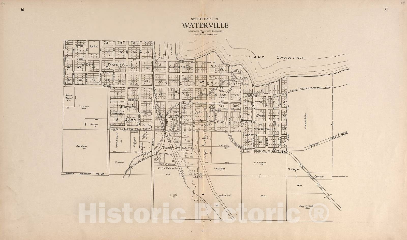 Historic 1928 Map - Plat Book of Le Sueur County, Minnesota - South Part of Waterville