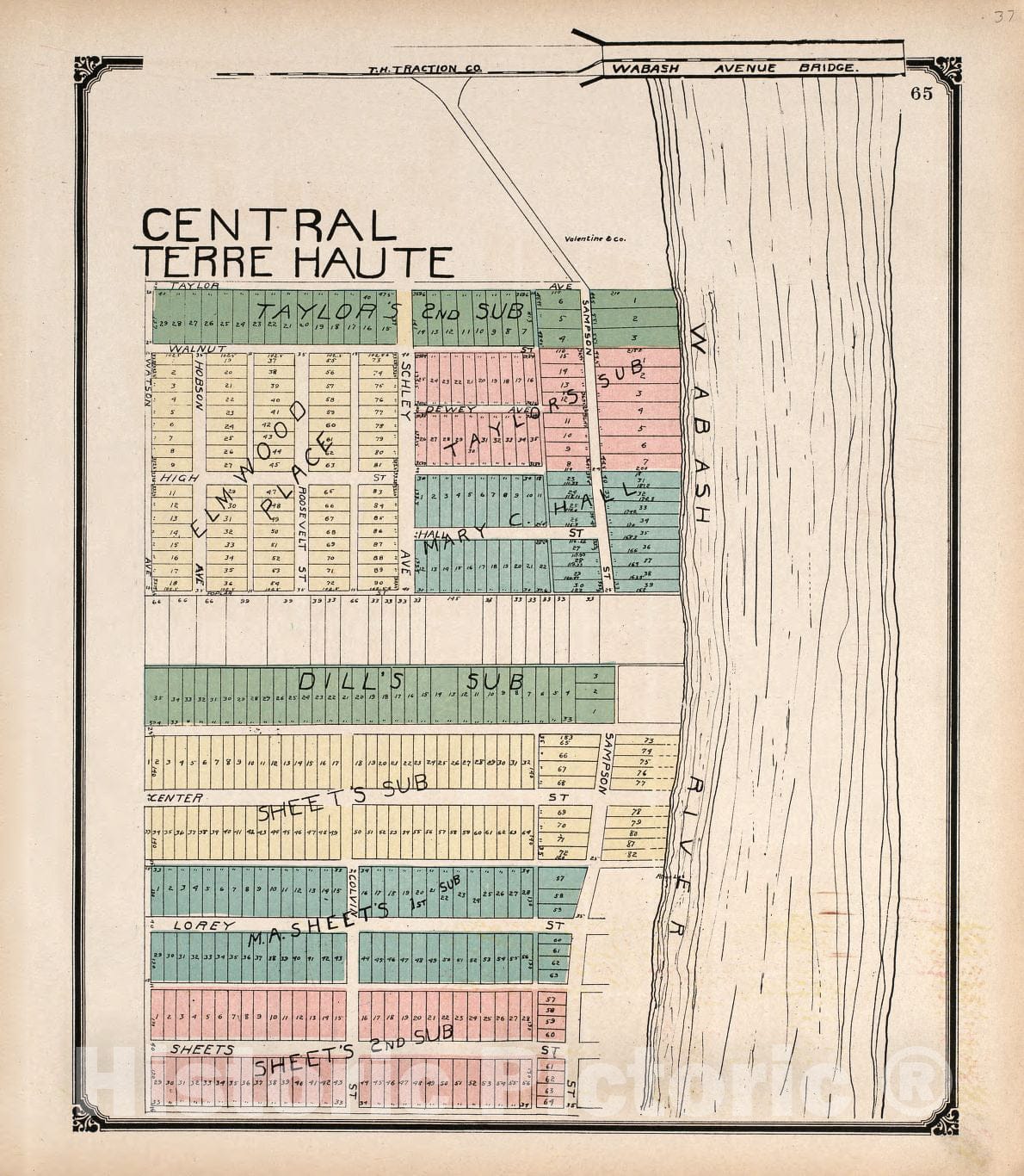 Historic 1907 Map - Standard Atlas of Vigo County, Indiana - Central Terre Haute - County of Vigo, Indiana