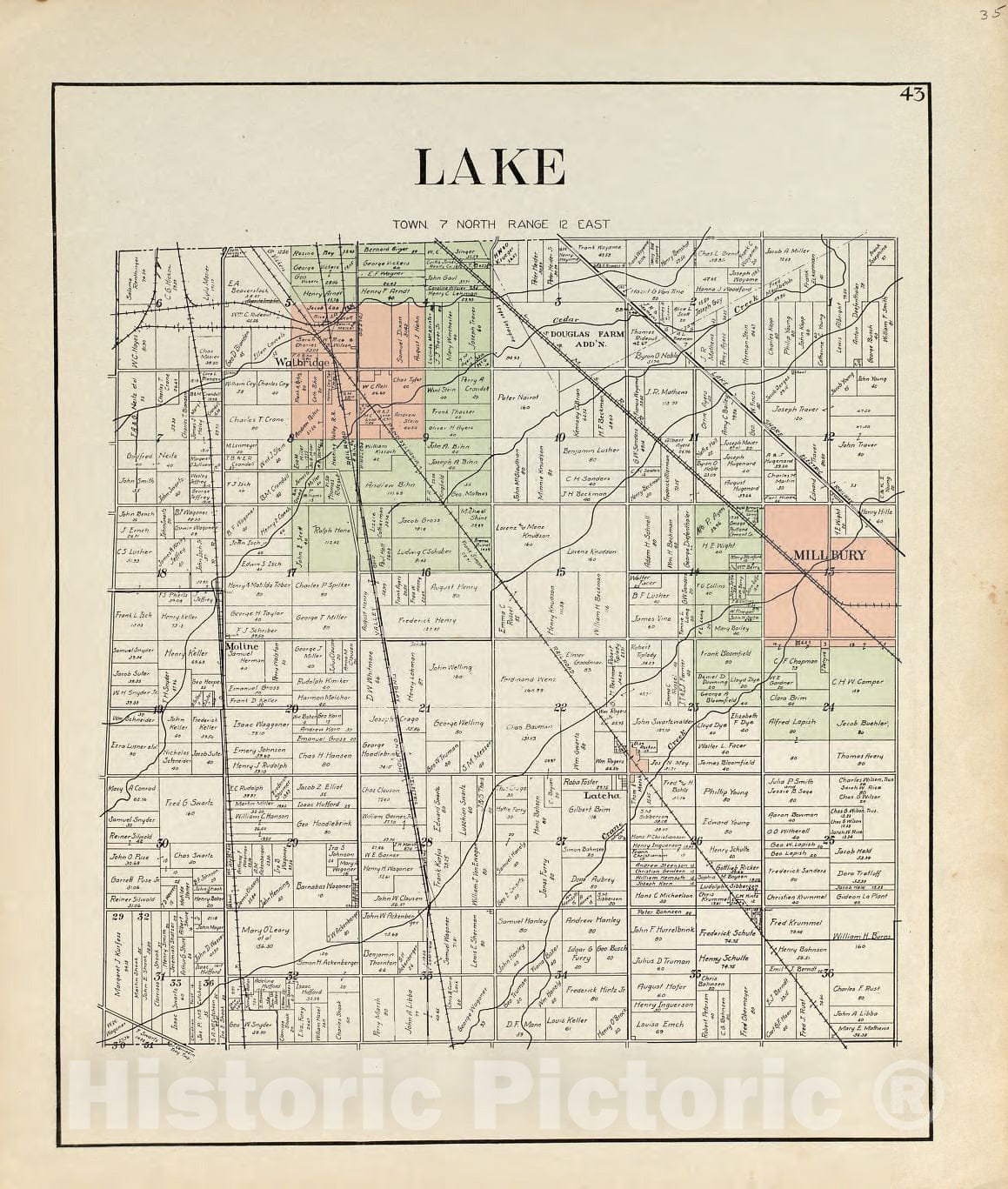 Historic 1912 Map - an Atlas of Wood County, Ohio - Lake