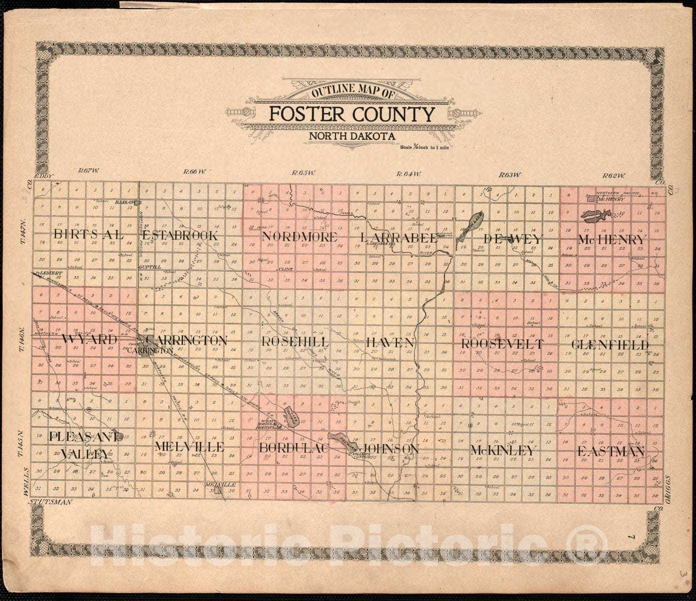 Historic 1910 Map Standard Atlas of Foster County, North Dakota Me