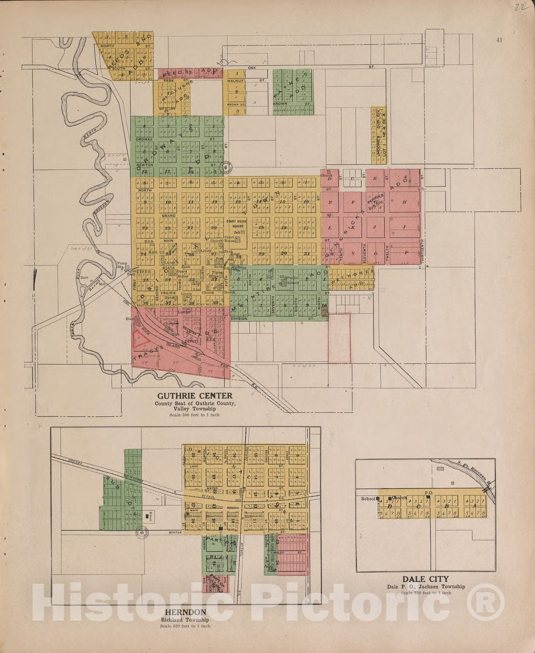Historic 1917 Map - Atlas and plat Book of Guthrie County, Iowa - Herndon and Guthrie Center - Standard Atlas of Guthrie County, Iowa