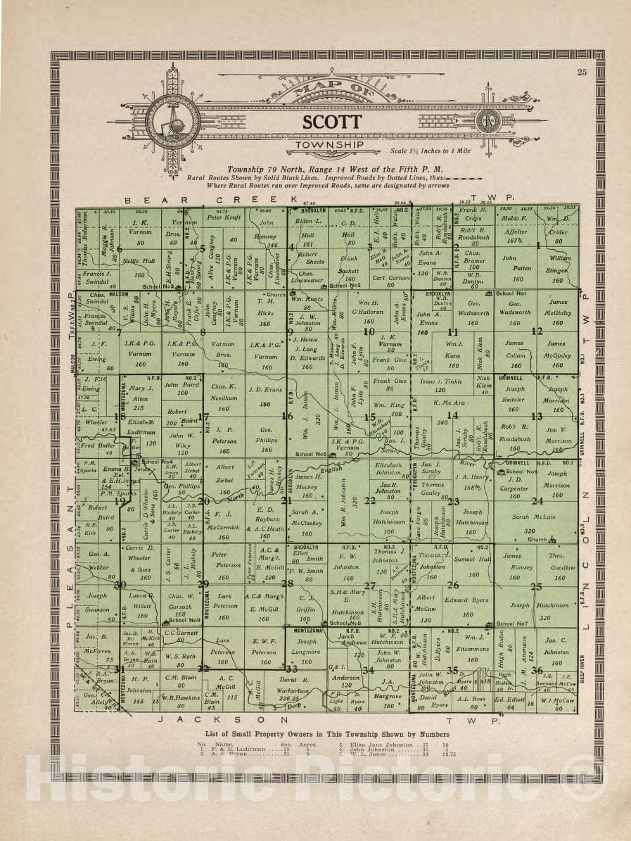 Historic 1914 Map - Atlas and plat Book of Poweshiek County, Iowa - Kenyon's Parcel Post Map of The United States - Standard Atlas and Directory of Poweshiek County, Iowa