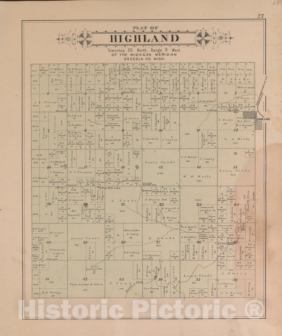 Historic 1900 Map Plat Book of Osceola County, Michigan Highland