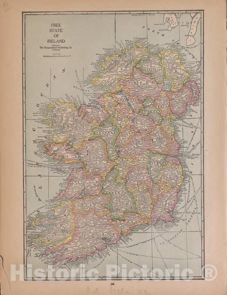 Historic 1921 Map - Atlas of Plymouth County, Iowa - Free State of Ireland - Atlas of Plymouth County and The World