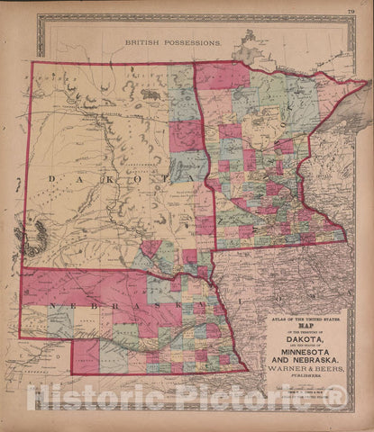 Historic 1870 Map - Atlas of Marshall Co. and The State of Illinois - Map of Dakota, Minnesota and Nebraska - Atlas of Marshall County and The State of Illinois