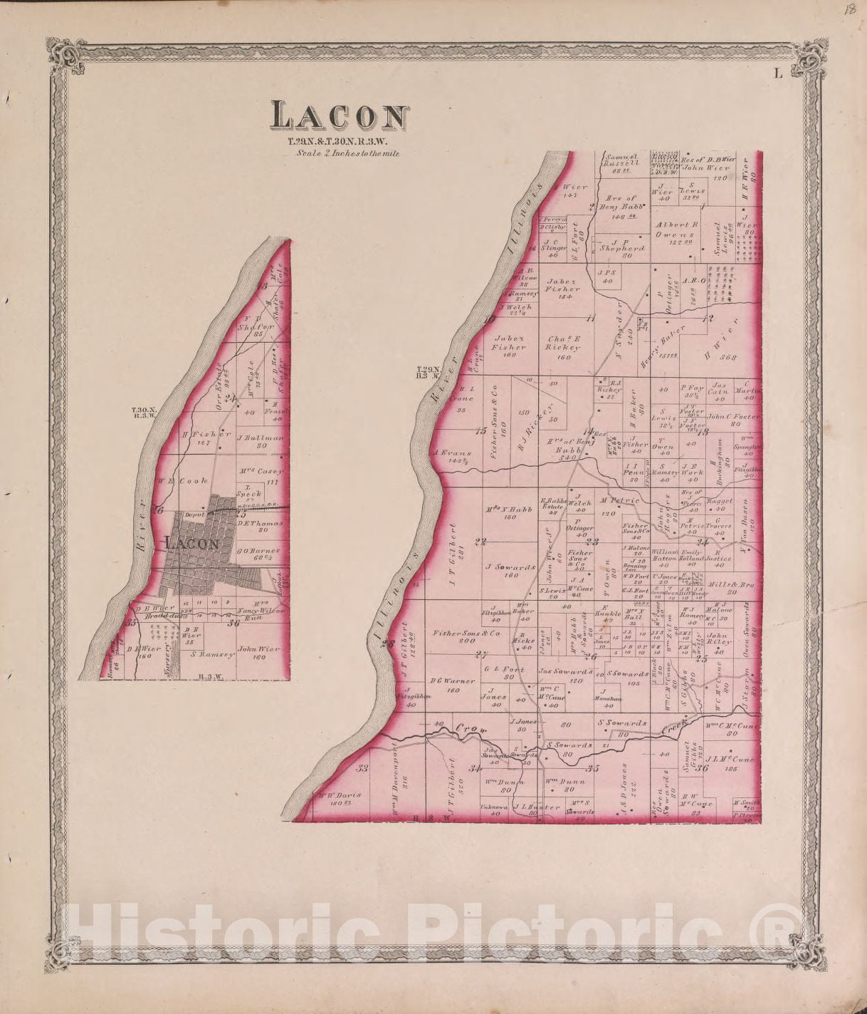 Historic 1870 Map - Atlas of Marshall Co. and The State of Illinois - Lacon - Atlas of Marshall County and The State of Illinois