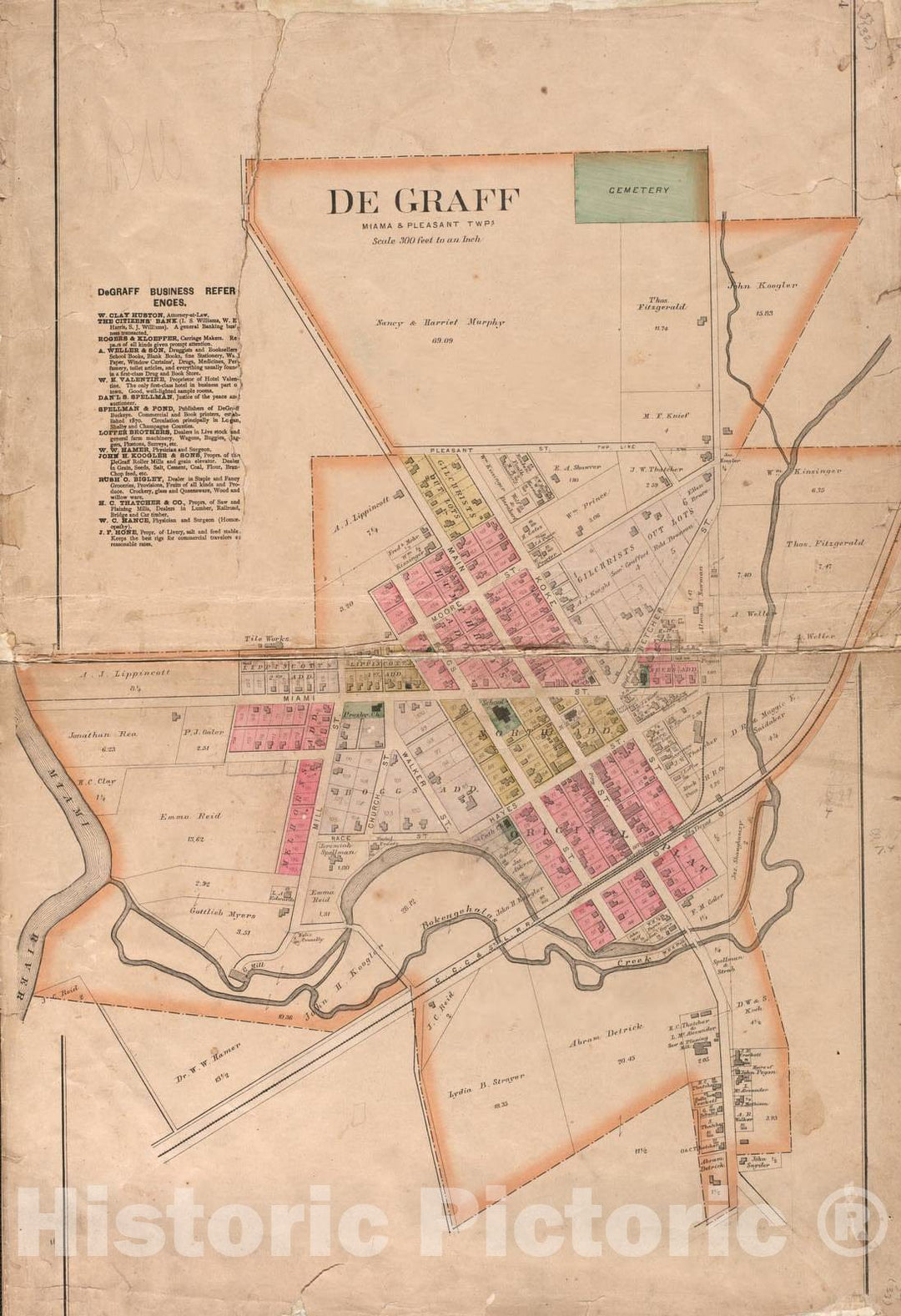 Historic 1890 Map - Atlas of Logan County, Ohio - De Graff