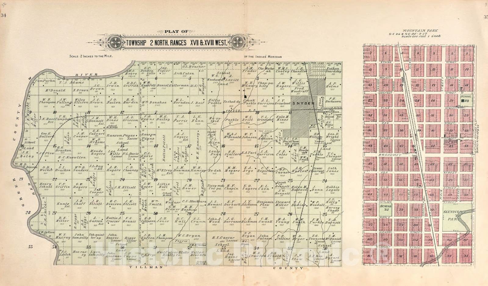 Historic 1913 Map Plat Book of Kiowa County, Oklahoma Township 2 N