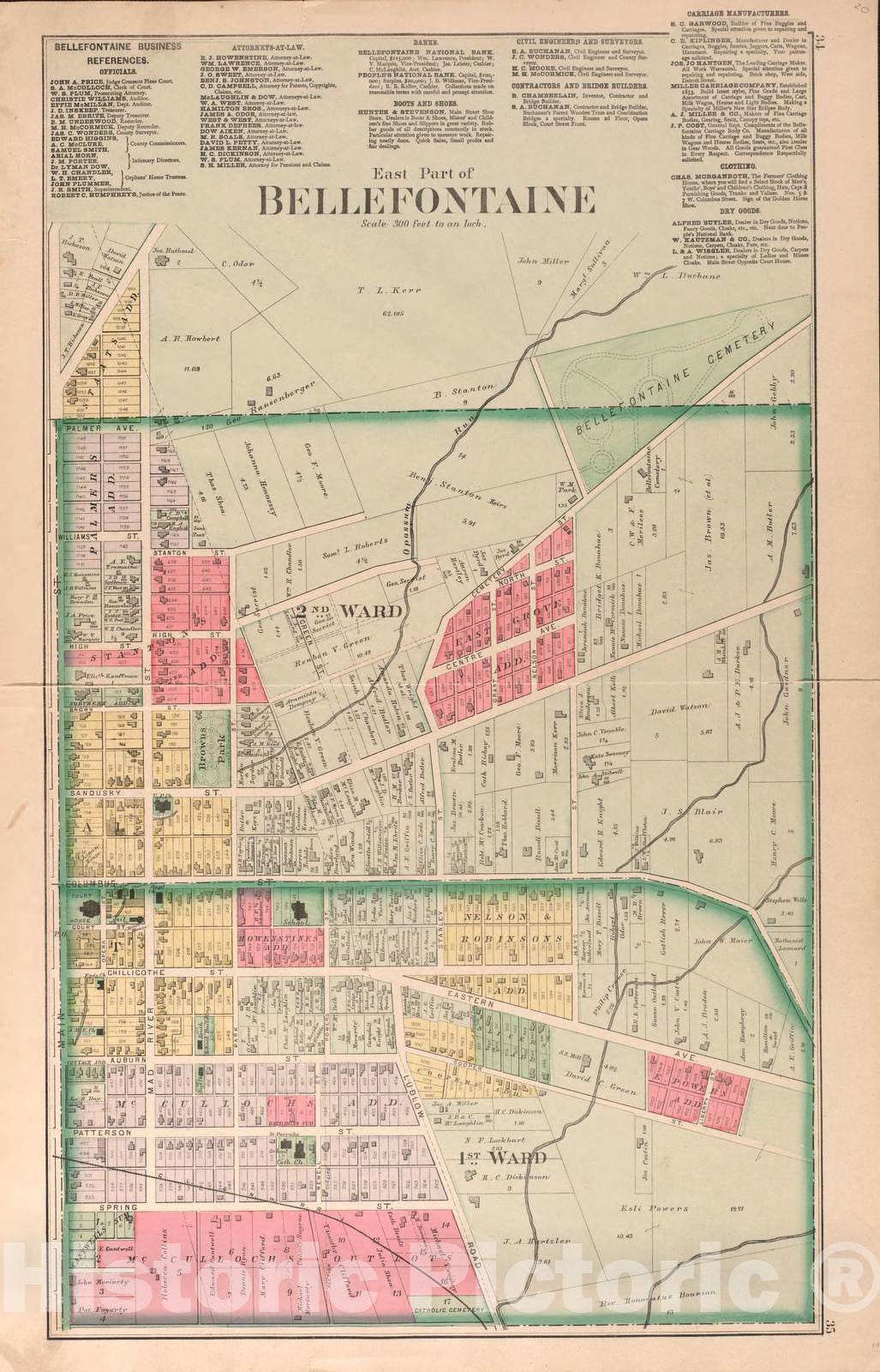 Historic 1890 Map - Atlas of Logan County, Ohio - Bellefontaine
